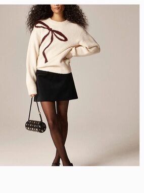 J Crew Oversized Bow Sweater Cream Burgundy Merino Alpaca Size Small